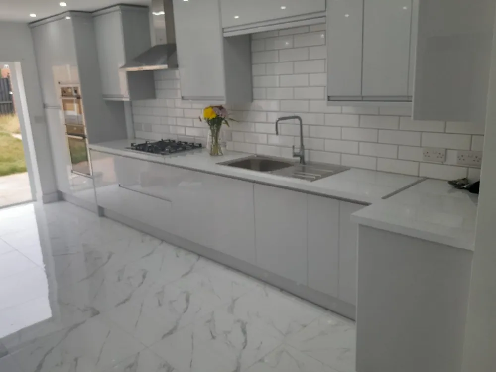 Completed light grey kitchen